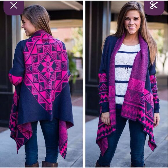 Fantastic Fawn Sweaters - Fantastic Fawn Blue & Pink Cardigan Size Small